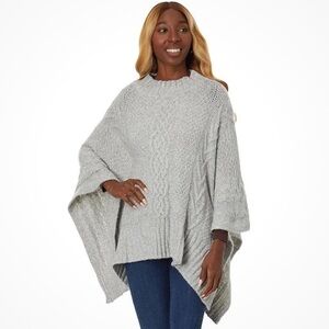 Lauren Ralph Lauren Shine Lofty Cable Gray Poncho Sweater Boho Winter OS